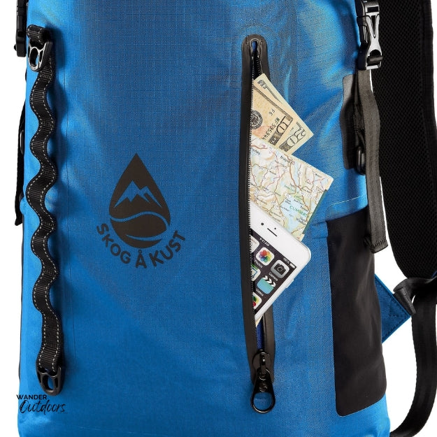 SkogAKust BackSåk Pro - Waterproof Blue Backpack Secure Waterproof Pocket