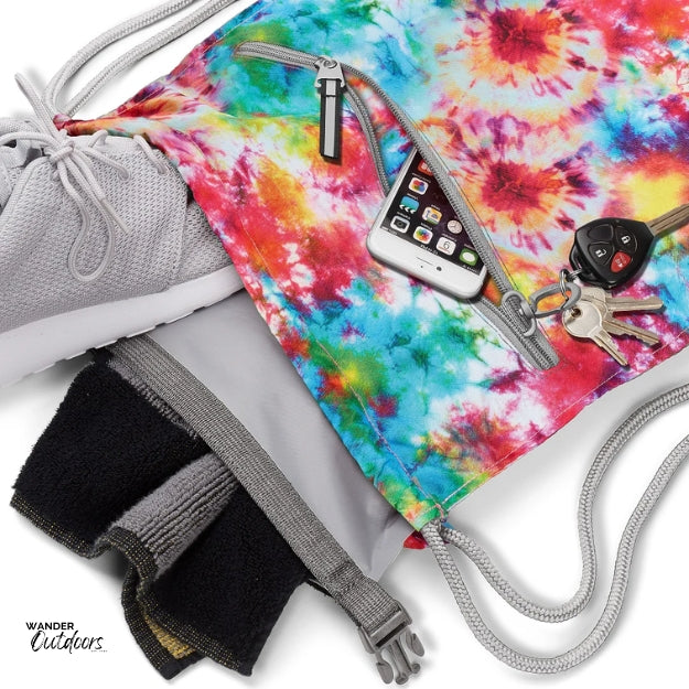 SkogAKust GymSåk 2-in-1 dry bag drawstring bag with tie-dye design, gym bag with removable waterproof dry bag