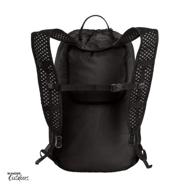 LiteSåk Pak | Ultralight Packable Waterproof Backpack in Black rear view of straps