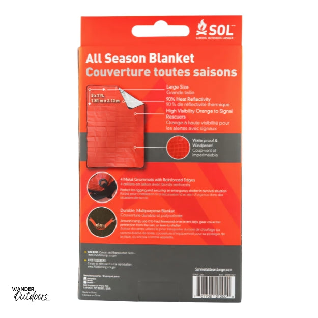 Survive Outdoors Longer All Season Blanket back of packaging