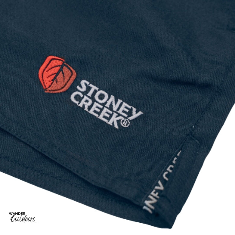 Stoney Creek Jester Pro Shorts in Navy, close up of leg detail