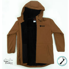 Brown jacket with a hood on a white background