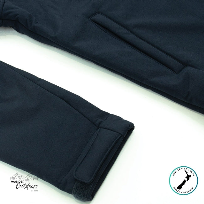 Folded navy blue fabric on a white background with 'Wander Outdoors' branding.