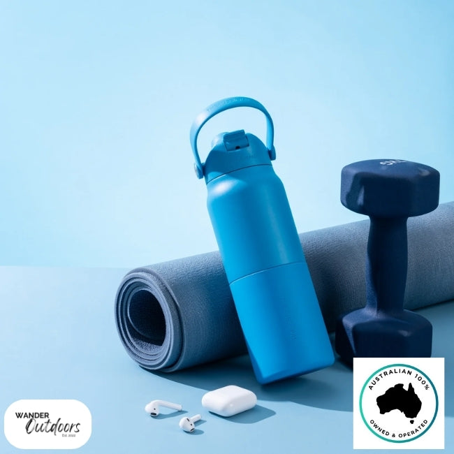 The Aussie Pal 1L Insulated Hydro Jug Water Bottle in blue product image at the gym