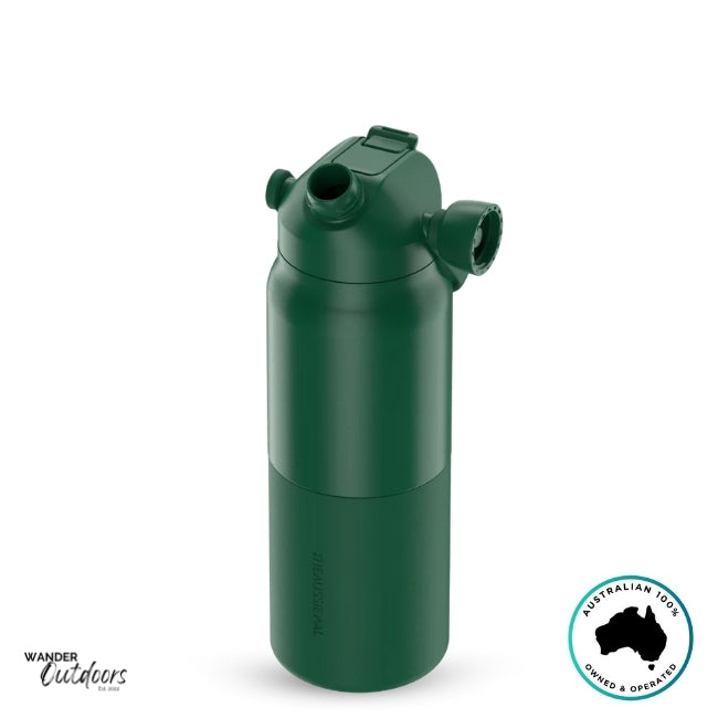 The Aussie Pal 1L Insulated Hydro Jug Water Bottle in green with chug lid open