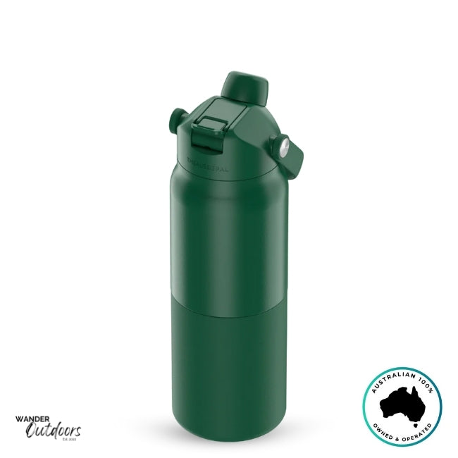 The Aussie Pal 1L Insulated Hydro Jug Water Bottle in green with dual lid closed