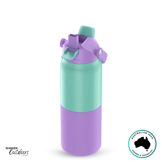 The Aussie Pal 1L Insulated Hydro Jug Water Bottle in lavender breeze with sip lid open