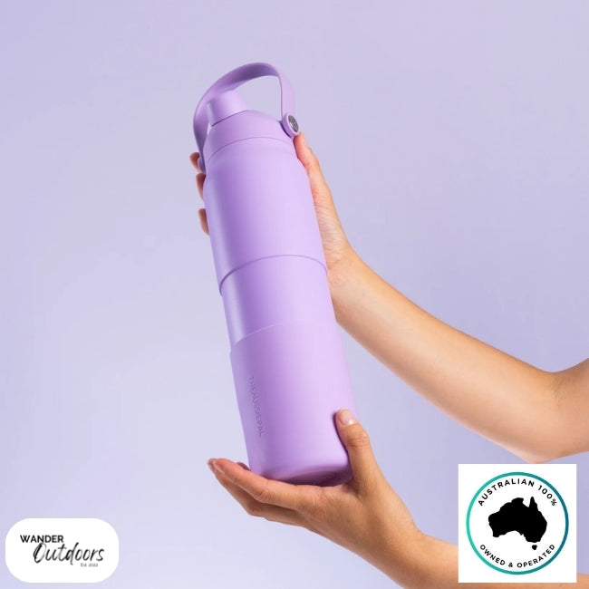 The Aussie Pal 1L Insulated Hydro Jug Water Bottle in lavender showing the removeable silicon base