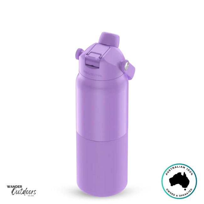 The Aussie Pal 1L Insulated Hydro Jug Water Bottle in lavender with dual lid closed