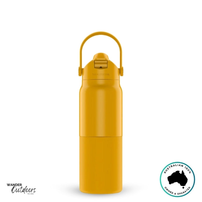 The Aussie Pal 1L Insulated Hydro Jug Water Bottle in mango with handle up