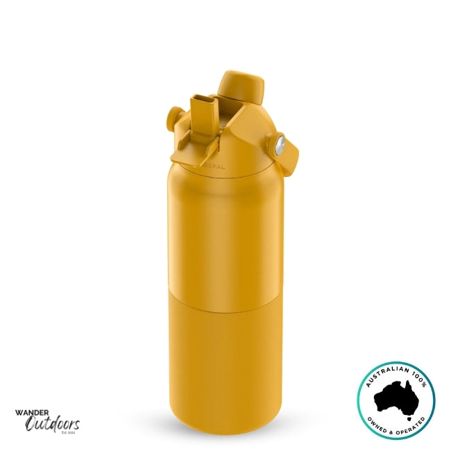 The Aussie Pal 1L Insulated Hydro Jug Water Bottle in mango with sip lid open
