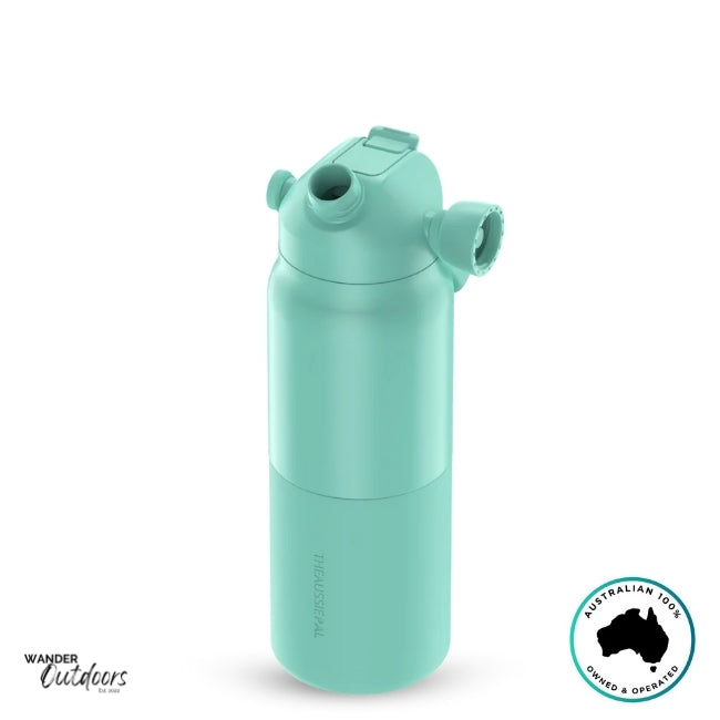 The Aussie Pal 1L Insulated Hydro Jug Water Bottle in Mint with chug lid open