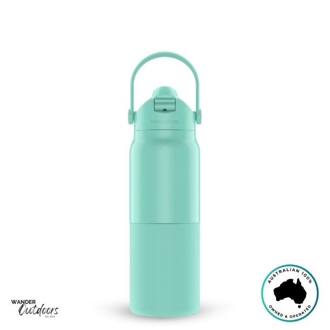 The Aussie Pal 1L Insulated Hydro Jug Water Bottle in Mint with handle up