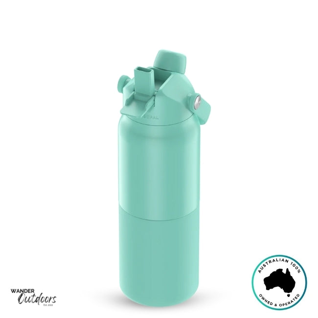 The Aussie Pal 1L Insulated Hydro Jug Water Bottle in Mint with sip lid open