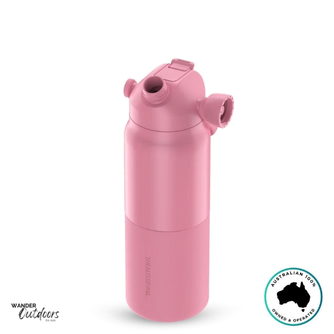The Aussie Pal 1L Insulated Hydro Jug Water Bottle in pink chug lid open