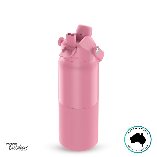 The Aussie Pal 1L Insulated Hydro Jug Water Bottle in pink sip lid open