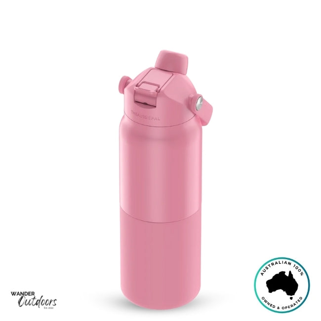 The Aussie Pal 1L Insulated Hydro Jug Water Bottle in pink with dual lid closed