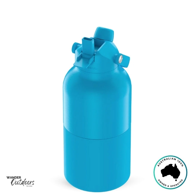The Aussie Pal 2L Insulated Hydro Jug Water Bottle in Blue with sip lid open