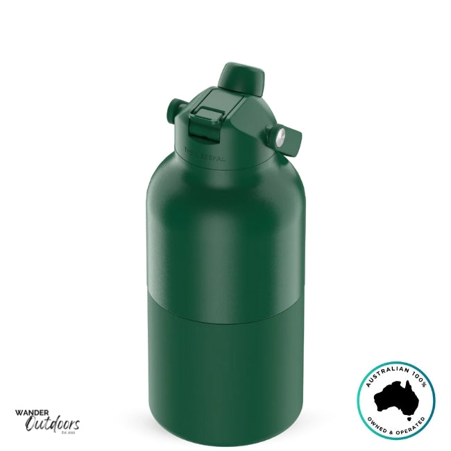 The Aussie Pal 2L Insulated Hydro Jug Water Bottle in Green with dual lid closed