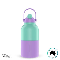 The Aussie Pal 2L Insulated Hydro Jug Water Bottle in Lavender Breeze with handle facing upwards