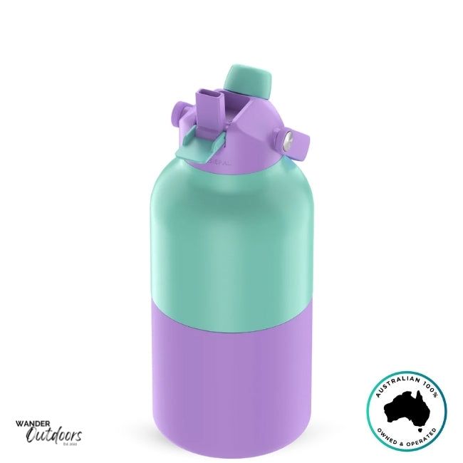The Aussie Pal 2L Insulated Hydro Jug Water Bottle in Lavender Breeze with sip lid open