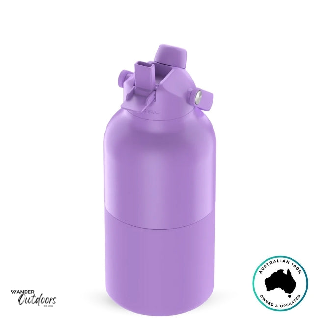 The Aussie Pal 2L Insulated Hydro Jug Water Bottle in Lavender with sip lid open