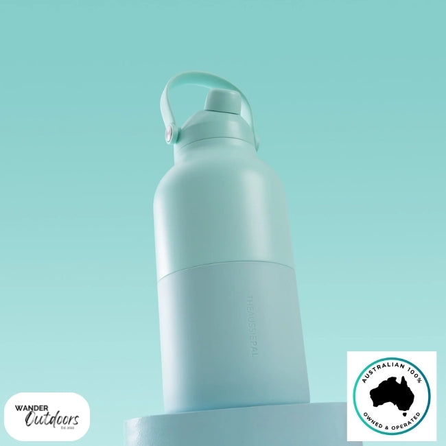 The Aussie Pal 2L Insulated Hydro Jug Water Bottle in Mint front chug side view
