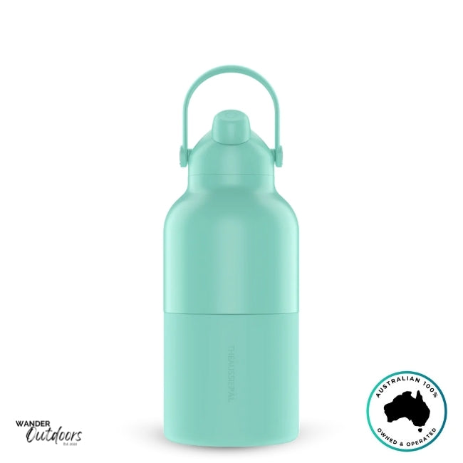 The Aussie Pal 2L Insulated Hydro Jug Water Bottle in Mint with handle facing upwards
