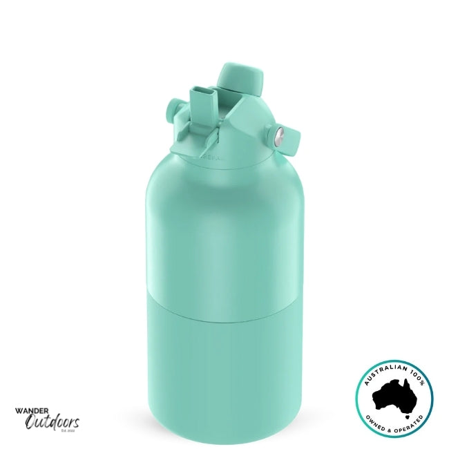 The Aussie Pal 2L Insulated Hydro Jug Water Bottle in Mint with sip lid open