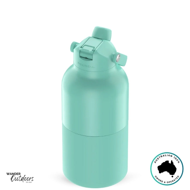 The Aussie Pal 2L Insulated Hydro Jug Water Bottle in Mint with dual lid closed