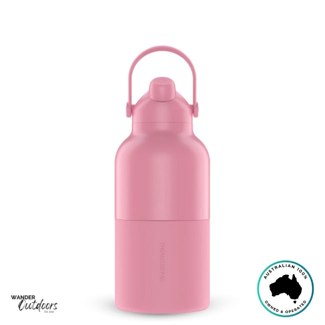 The Aussie Pal 2L Insulated Hydro Jug Water Bottle in Pink with handle facing upwards