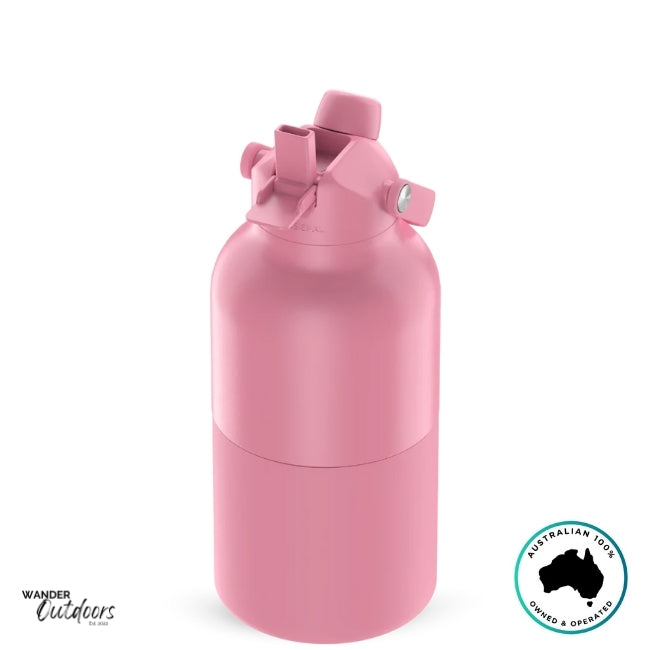 The Aussie Pal 2L Insulated Hydro Jug Water Bottle in Pink with sip lid open
