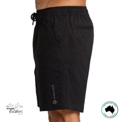 Black shorts with The Mad Hueys Brand Logo on a white background