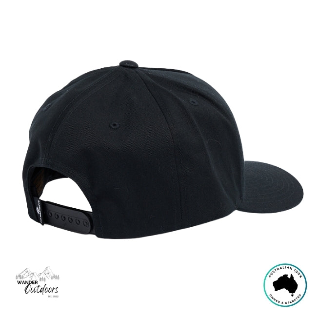 The Mad Hueys Good Life Twill Black cap on a white background with back view.