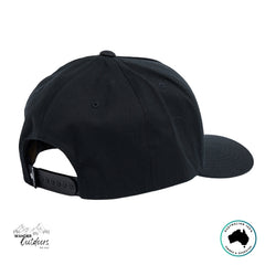 The Mad Hueys Good Life Twill Black cap on a white background with back view.