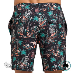 Tropical patterned shorts with a dark background