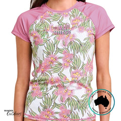 Pink and white floral patterned shirt with 'The Mad Hooters' branding on a white background.