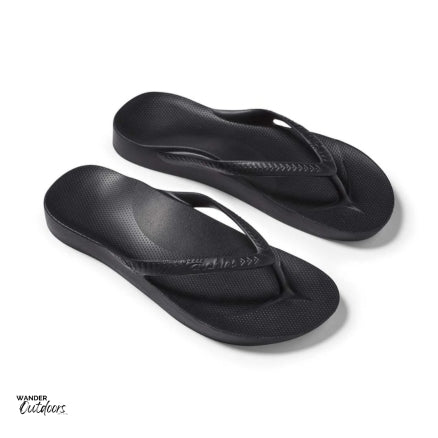 Archies Arch Support Thongs Black Side Birds Eye View