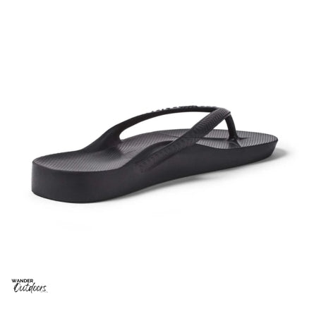 Archies Arch Support Thongs Black Side Rear View