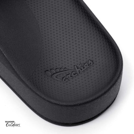Archies Arch Support Slides Black Heel Close Up