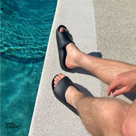Archies Arch Support Slides Black Man Wearing At Pool