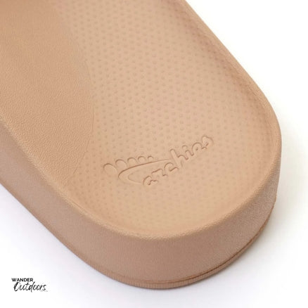 Archies Arch Support Slides Tan Heel Close Up