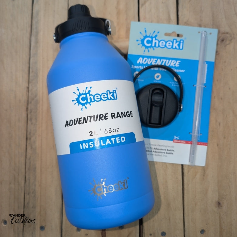 Cheeki 2 Litre Insulated Adventure Bottle with Adventure Sports Lid with Straw Bundle