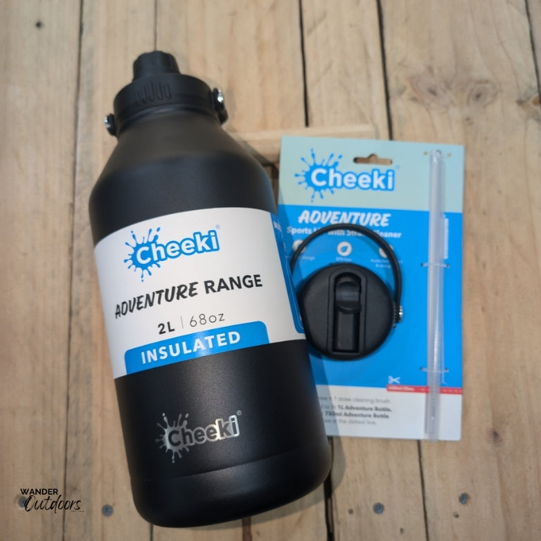 Cheeki 2 Litre Insulated Adventure Bottle with Adventure Sports Lid with Straw Bundle