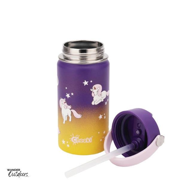 Cheeki 400ml Insulated Adventure Kids Drink Bottles Unicorn Lid Off