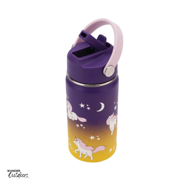 Cheeki 400ml Insulated Adventure Kids Drink Bottles Unicorn lid open