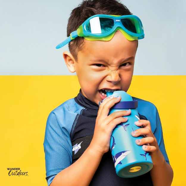 Cheeki 400ml Insulated Adventure Kids Drink Bottles Sharks boy with bottle