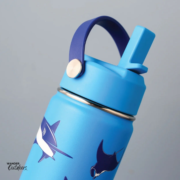 Cheeki 400ml Insulated Adventure Kids Drink Bottles Sharks Lid Close Up