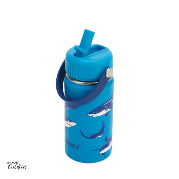 Cheeki 400ml Insulated Adventure Kids Drink Bottles Sharks Lid Open