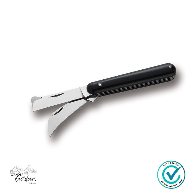 Metal tool with black handle on a white background, featuring Wander Outdoors logo.